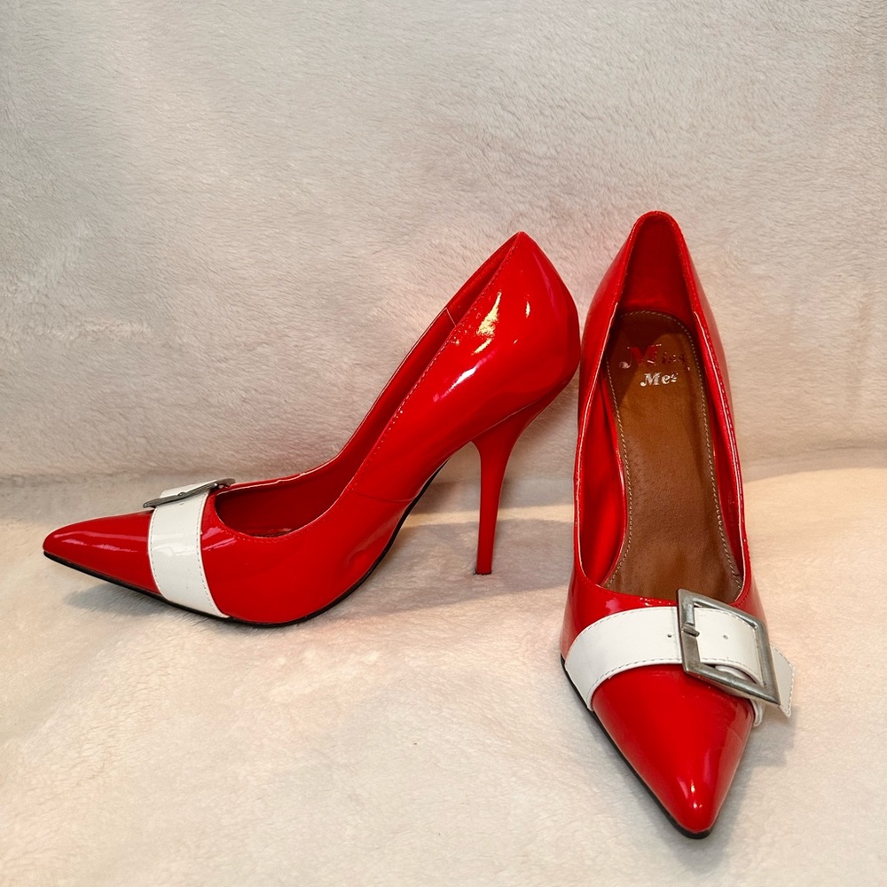 Red heels with white belt band